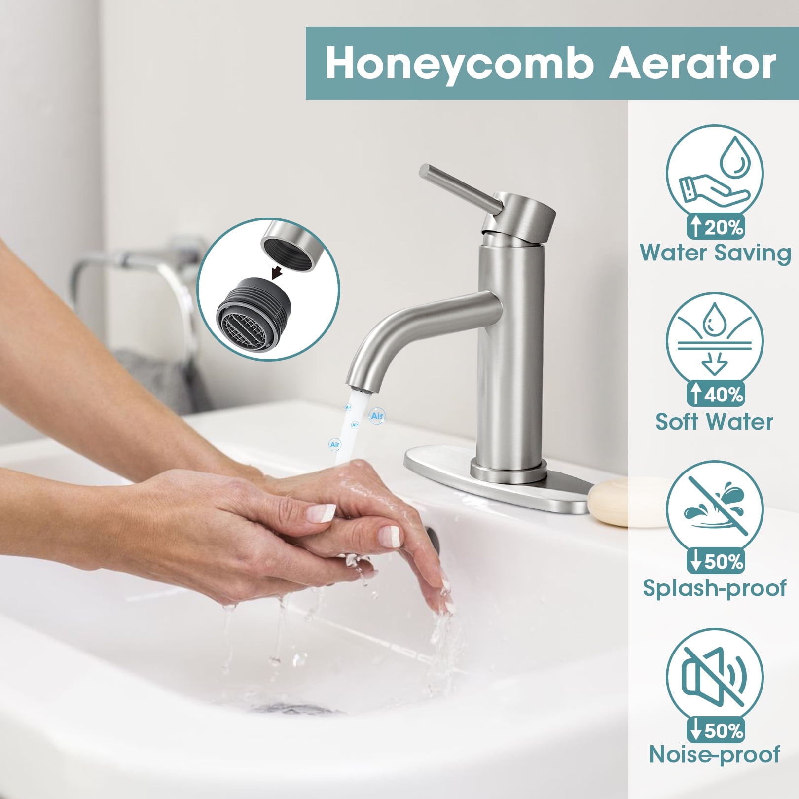 Wowkk Sanitary Ware Bathroom Faucets Stainless Steel Single Handle Bathroom Sink Faucet with Pop up Drain and PEX Encrypted Hose, Modern Bathroom Faucets for Sink 1 or 3 Holes, Brushed Nickel
