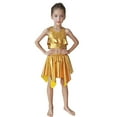 thumbnail image 2 of Girls Dance Sequin Gold Dance Sleeveless Ruffles Top and Sparkly Skirt Set 90 S Outfits for Kids Dance Performance Outerwear 10-12 Years, 2 of 3