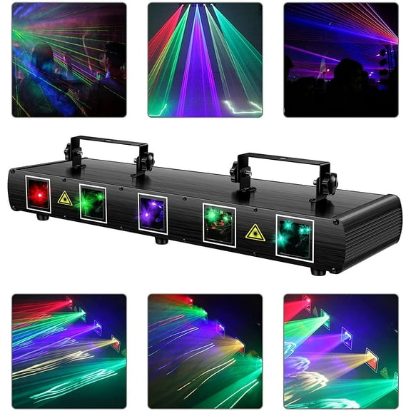 DJ Lights 5 Beam Effect Sound Activated DJ Party Lights by DMX Control for Disco Birthday Bar Stage