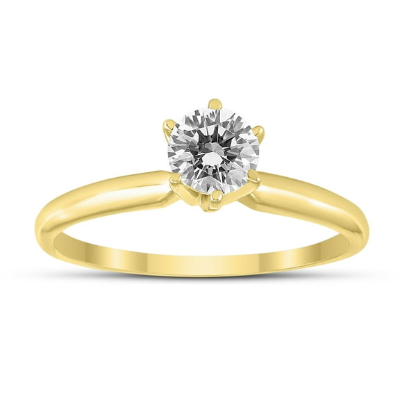 SZUL Women's 3/8 Carat Round Diamond Solitaire Ring in 14K Yellow Gold (J-K-L Color, I2-I3 Clarity)