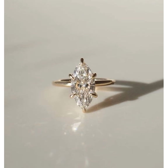 solitaire jewels 2.5CT Marquise Moissanite Solitaire Engagement Ring For Women, 14K Yellow Gold