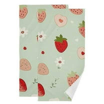Strawberries and Love on Green Hand Towel Absorbent Bath Towels for Bathroom Sports Gym(28.3" X 14.4") Set of 2