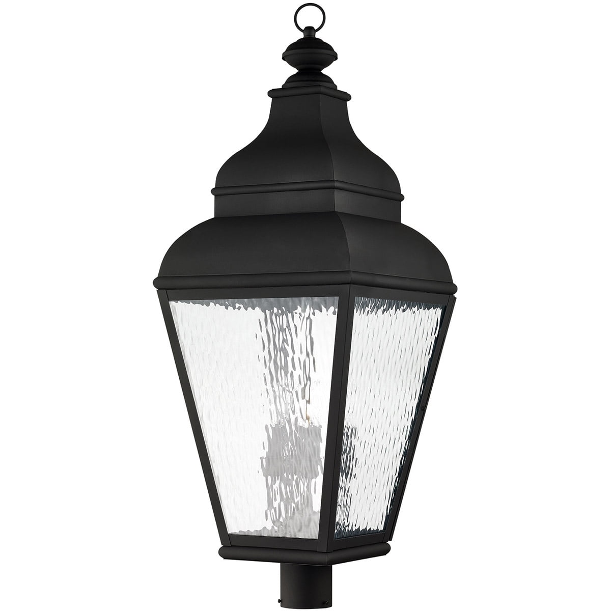 14 inch 4 Light Black Outdoor Post Lantern Pendant Lighting Fixture with Clear Water Glass Shade backed with Hand Crafted Solid Brass material for patio, front porch, entryway and more
