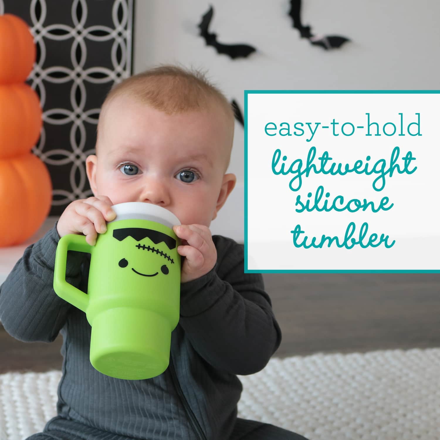 Infantino My 1st Tumbler – Adorable 9oz. Training Cup with Toddler-Friendly Straw and Handle, Frankenstein