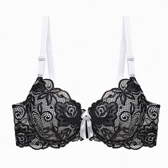 mgoYE Women's Minimizer Unlined Underwire Bra with Lace Embroidery(Black,75B)