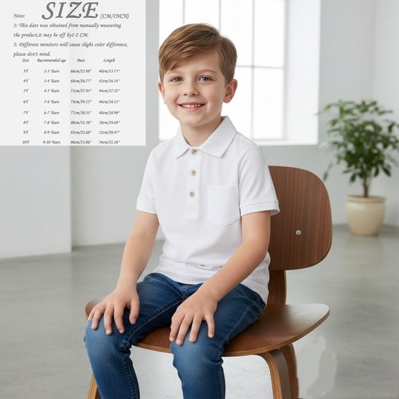 Boys Polo Shirts White Button Down Short Sleeve Dress Shirt Uniform Shirts for Girls Summer Casual Breathable Kids Girl Shirts Size 8-9 Years