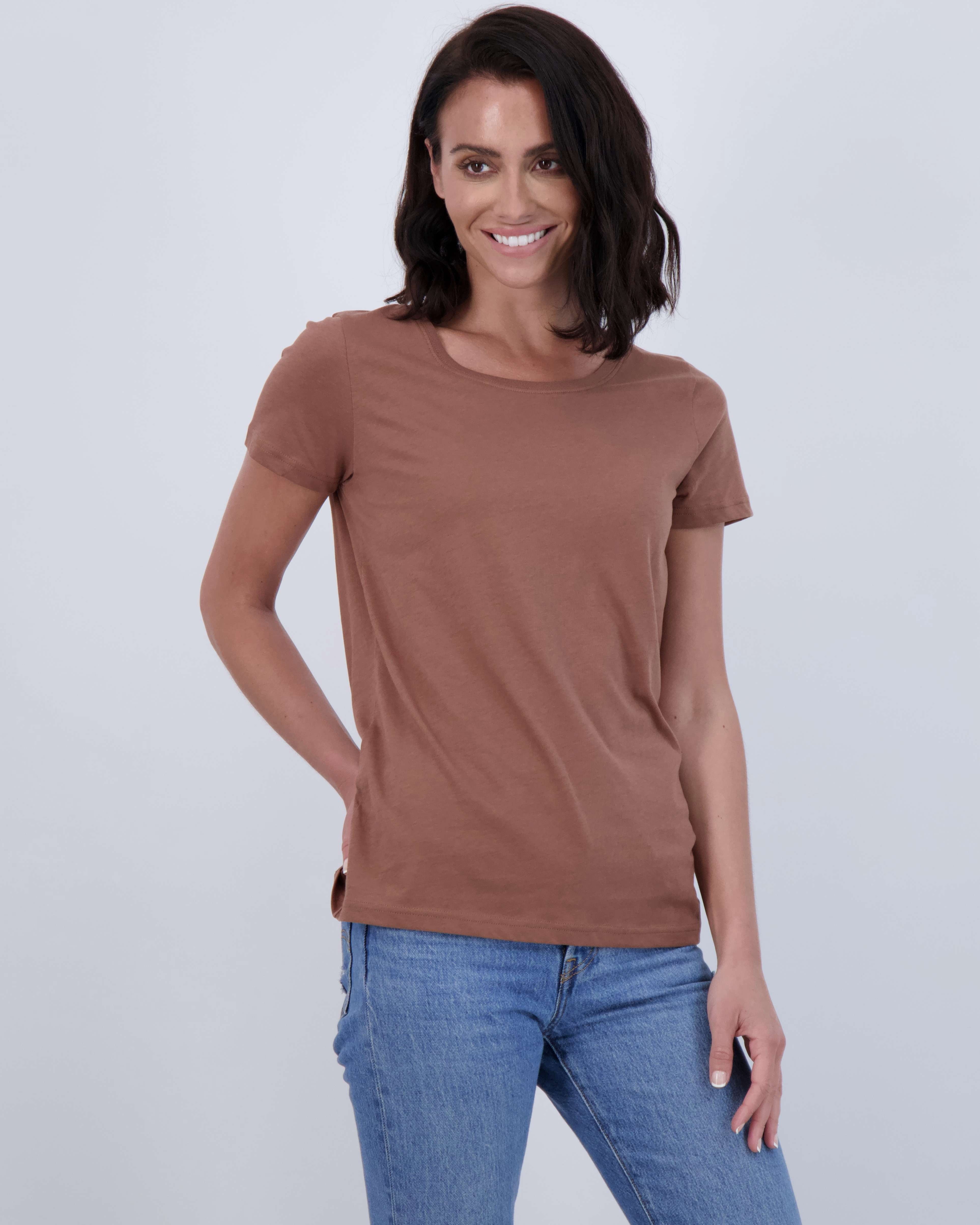 Real Essentials 4 Pack: Women's Classic-Fit Cotton Short-Sleeve Scoop Crew Neck T-Shirt (Available in Plus Size)