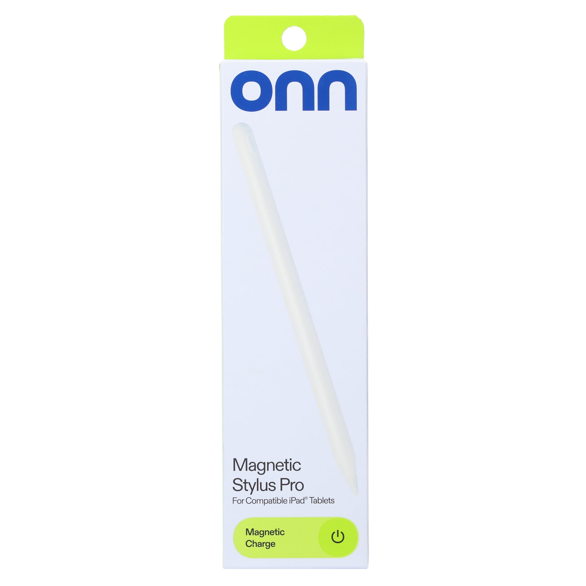 onn Magnetic Stylus Pro Pen with Magnetic Charge, White
