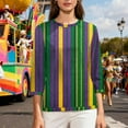 thumbnail image 6 of Gamivast Womens Mardi Gras Sweatshirts Striped 3/4 Sleeve Funny Graphic Pullover Fitted Crewneck Tunic Casual Tops Holiday Carnival Party Outfits 2026, 6 of 6