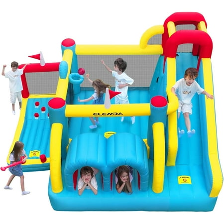 7 in 1 Big Inflatable Bounce House, 15x12’XL Golf Inflatable Bouncer with 750W Blower, Bouncy House with Slide,Golf Area,Bouncer,Tunnels,Climbing Wall, Jumping Castle, Holds 6 Kids