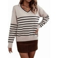 thumbnail image 3 of Women Knit Sweater Casual V Neck Striped Print Loose Pullover Long Sleeve Sweater Tops L, 3 of 9
