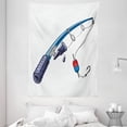 thumbnail image 1 of Fishing Theme Tapestry, Marine Objects Sea Hobbies Illustration of Blue Rod on Plain Background, Wall Hanging for Bedroom Living Room Dorm Decor, 60W X 80L Inches, White Multicolor, by Ambesonne, 1 of 2