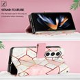 thumbnail image 4 of Crossbody Wallet Case for Samsung Galaxy Z Fold5, Marble Pattern Luxury PU Leather Detachable Shoulder Strap Lanyard Magnetic Clasp Flip Cover with Card Slots Holder Kickstand Case,Pink & White, 4 of 6