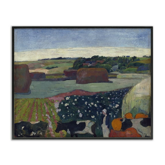 Stupell Industries Classic Haystacks in Brittany Landscape & Nature Painting Black Framed Art Print Wall Art, 14 x 11