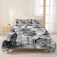 thumbnail image 3 of Quilts Twin Size Bedding Set, Grey Architecture Lightweight Quilted Comforter, Abstract City Vintage Eiffel Tower Soft Reversible Bedspread Coverlet with Pillow Covers for All Season, 68" x 86", 3 of 9