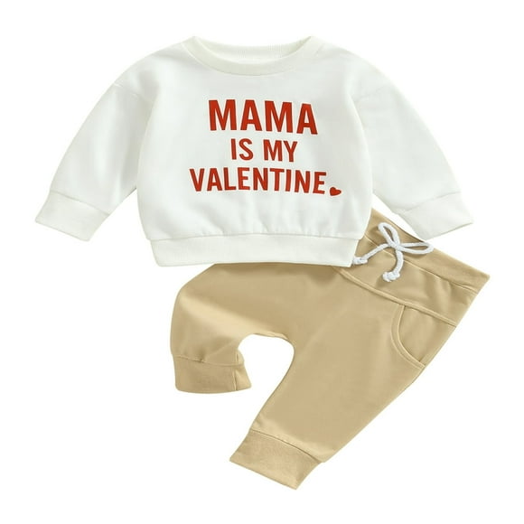 Mama is My Valentine Baby Boys Clothes Set Letter Print Sweat à Manches Longues + Pantalon Élastique 2pcs