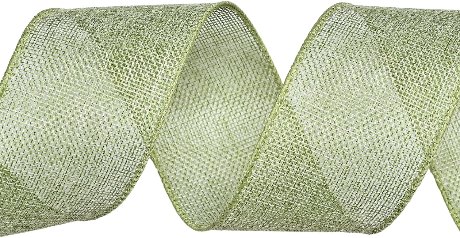 Burlap Moss Green Wired Ribbon, 2 1/2 inch 10 Yard, Jute Ribbon for Decoration Bows Craft Gift Wrapping Wreath Sewing
