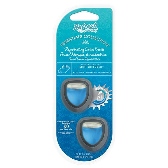 Refresh Your Car! Diffuser Air Freshener (Rejuvenating Ocean Breeze Scent, 2 Pack)