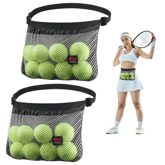 2 Pack Tennis Ball Band Holder, Pickleball Ball Waist Bag with Adjustable Belt, Tennis Waist Storage Pouch, Mesh Waist Hip Ball Bag Pouch Carrier, Holding 8-10 Balls for Tennis, Pickleball, Golf