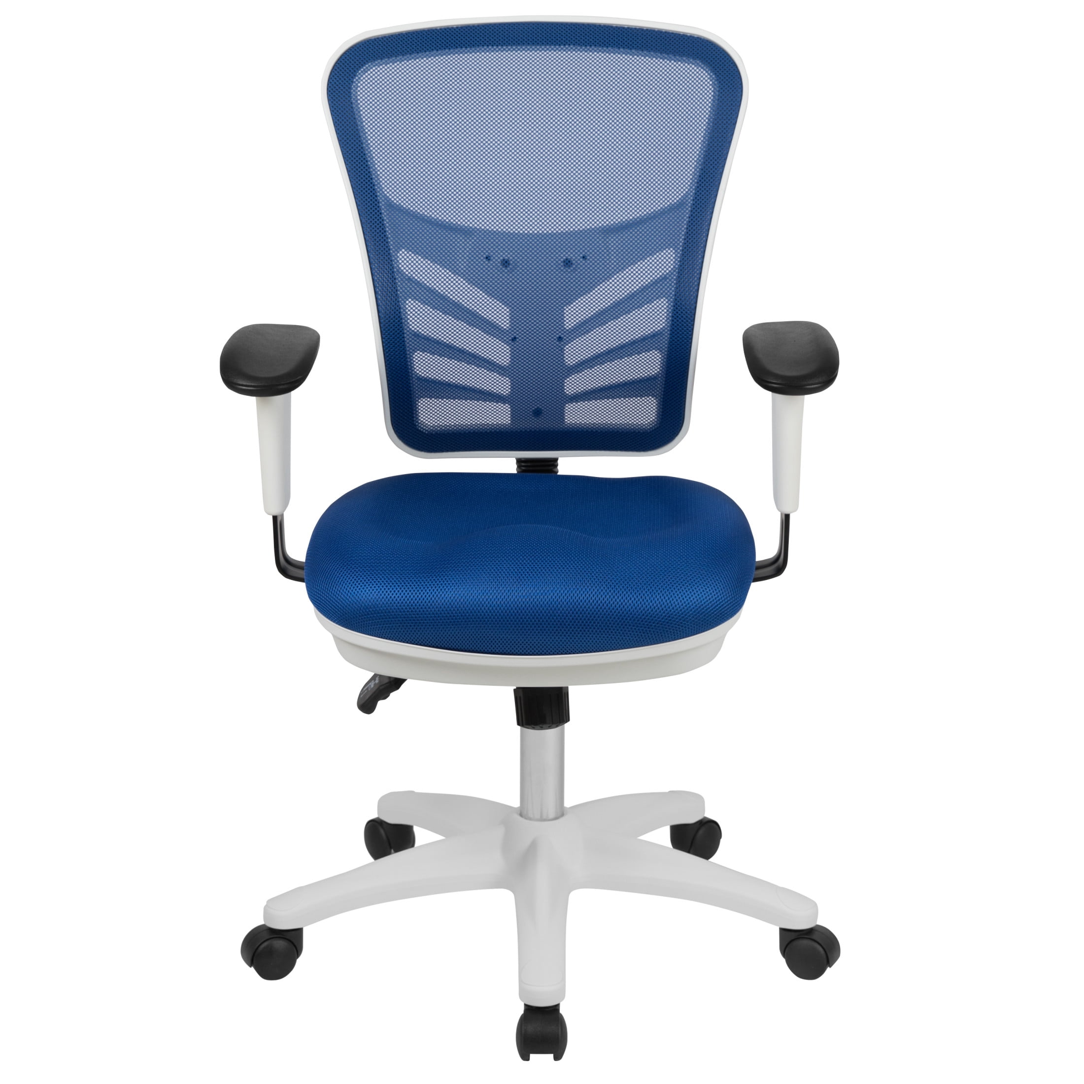 Emma + Oliver Mid-Back Blue Mesh/White FrameMultifunction Ergonomic Office Chair with Arms