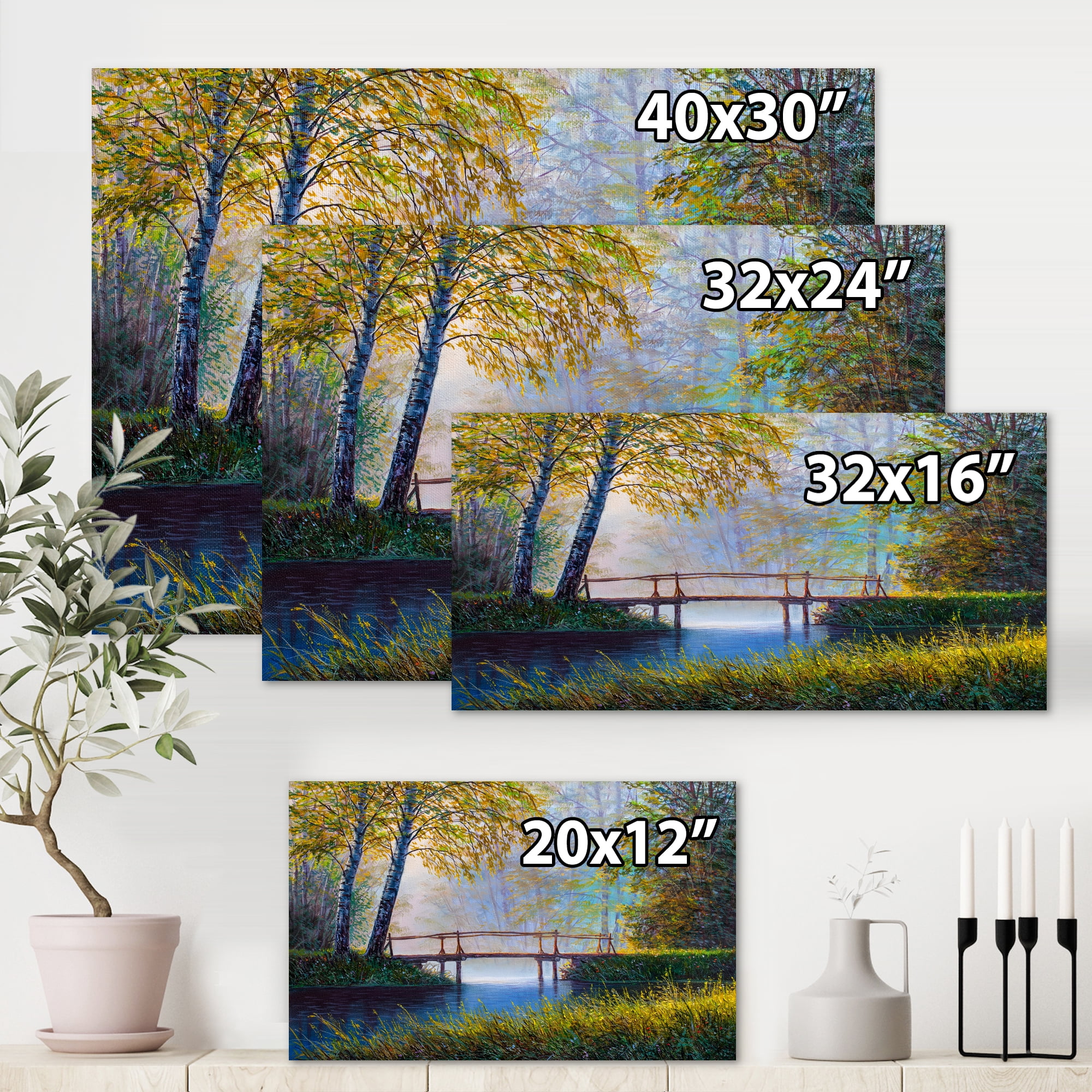 Designart ' Sunrise Glow and The Awakening Spring Forest ' Lake House Canvas Wall Art Print