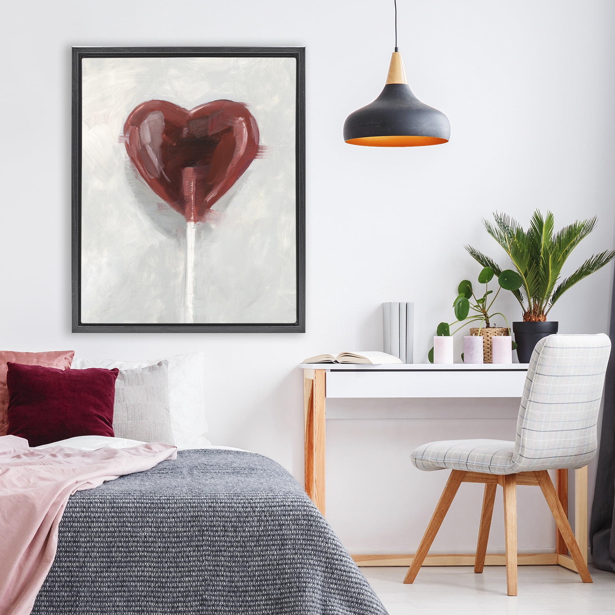 Stupell Industries Heart Shaped Lollipop Black Framed Floater Canvas Wall Art, design by Ethan Harper
