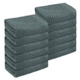 thumbnail image 1 of Juego de 12 toallas de baño de algodón tejido a rayas altamente absorbentes en gris oscuro, 1 of 7