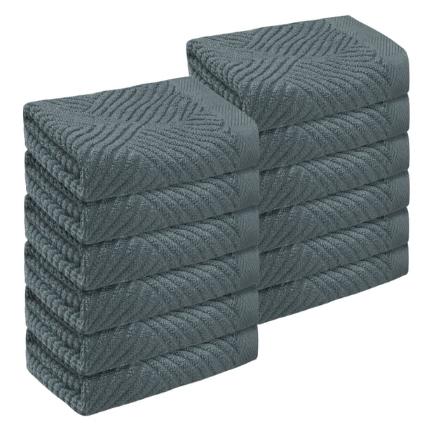 Juego de 12 toallas de baño de algodón tejido a rayas altamente absorbentes en gris oscuro