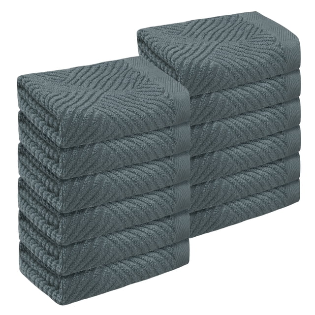 Juego de 12 toallas de baño de algodón tejido a rayas altamente absorbentes en gris oscuro
