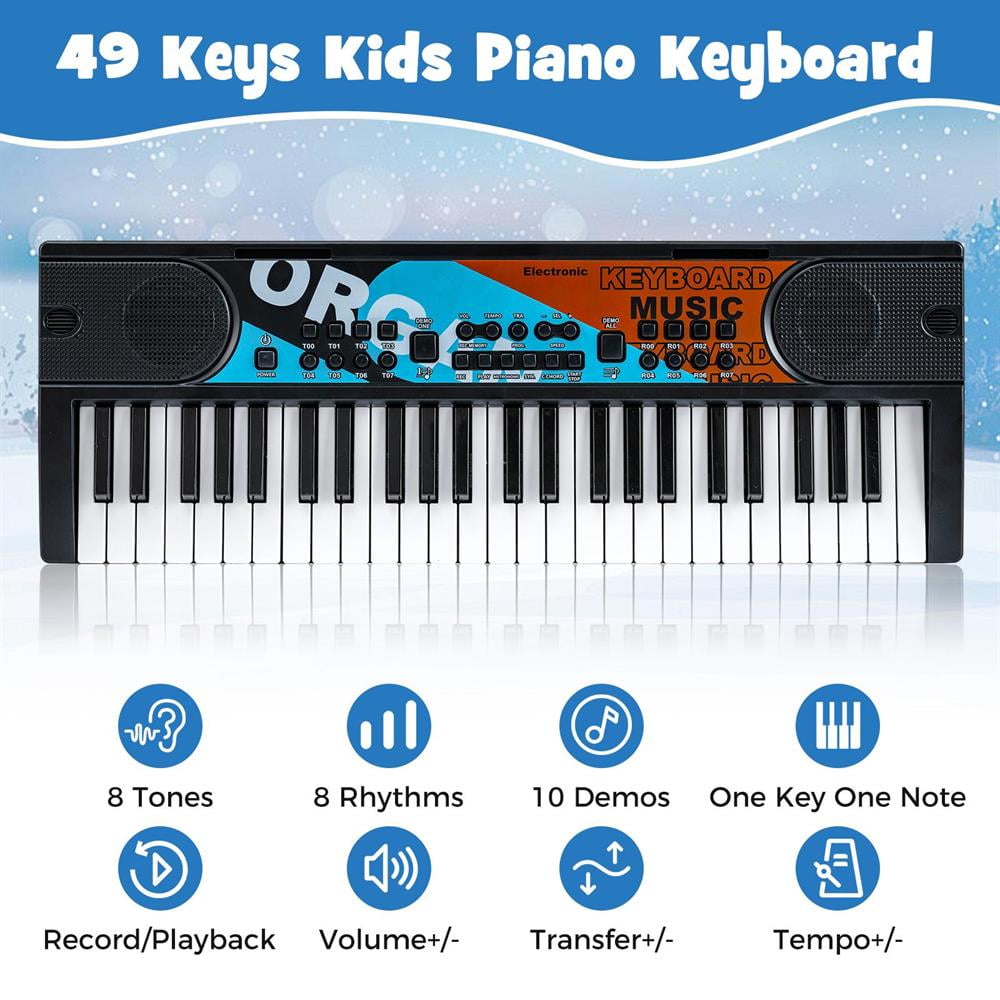 Topcobe Kids Piano Keyboard 49 Keys Portable Electric Keyboard Piano with 8 Rhythms 8 Tones, Keyboard Piano, Music Keyboard-Black