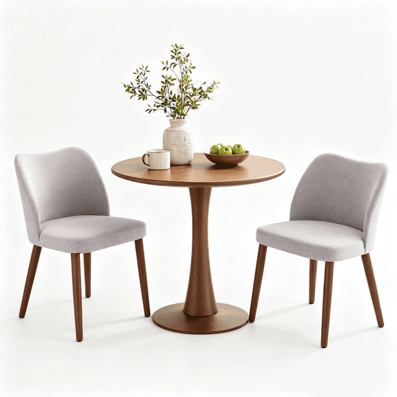 Modern Dining Chairs Set of 2, Comfortable Linen Upholstered Accent Chair with Ergonomic Backrest & Rubberwood Legs, Comfy Kitchen Furniture for Living Room Apartments, Gray