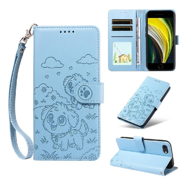 Funda Cartera GANGXUN con Diseño de Perrito en Relieve para iPhone 7/8 , Protección 360° con Ranuras y Correa Desmontable