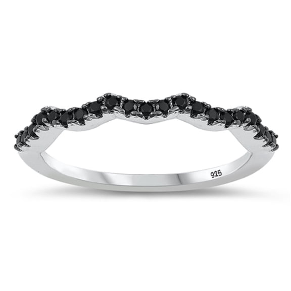 Black Cubic Zirconia Wavy Band Stackable Ring Sterling Silver Size 5