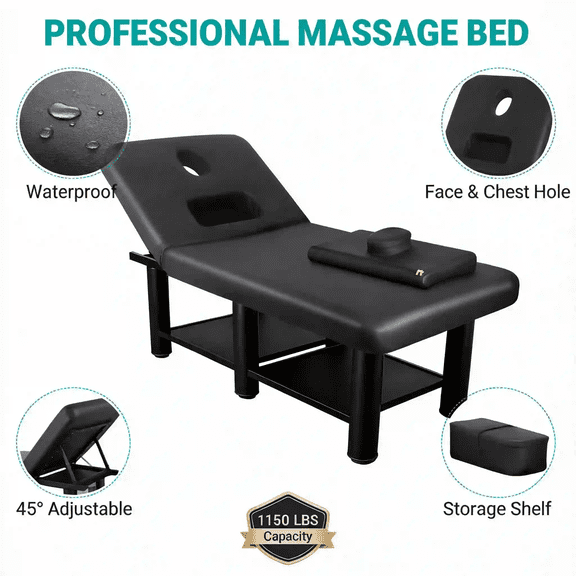 Muweixin Esthetician Bed Face Hole Deformation Proof 1150 lbs Capacity Massage Bed for Beauty & Massage w/ Removable Pillow - Waterproof & Non-Slip