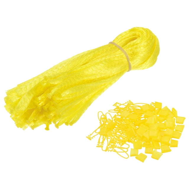 Sandía Redes 15.75 Pulgadas Colgantes Melón Hamacas con Bucle-Estilo Cierres Reutilizables Frutas Red Bolsa para Jardín Amarillo Paquete de 100