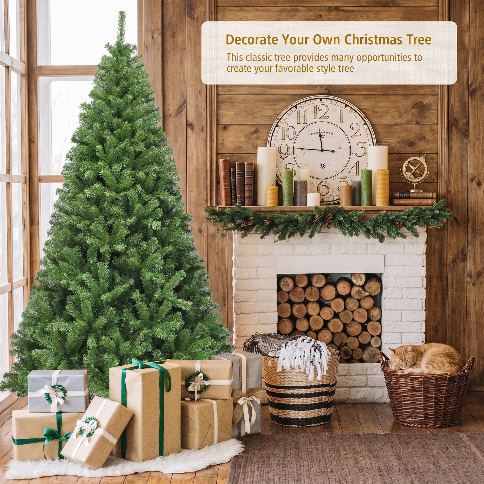 RUIE 7.5 ft Artificial Christmas Tree Premium Hinged PVC Xmas Pine Tree with 1346 Branch Tips and Sturdy Metal Stand for Indoor Holiday Decoration, Green