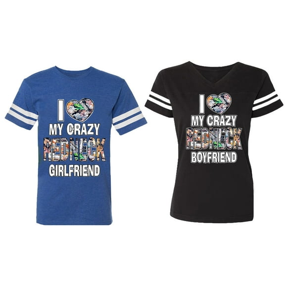 I Love My Crazy GF BF Matching Couple Cotton Jerseys (Men Royal / Women Black) (Men S / Women S)