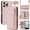 Rosegold, variant on Rugged Wallet Case for iPhone 16 Pro Max, PU Leather + TPU Phone Cover with Shoulder Strap Kickstand Zipper Pocket Card Slots Cash Pocket RFID Blocking & Hidden Make-up Mirror, Brown