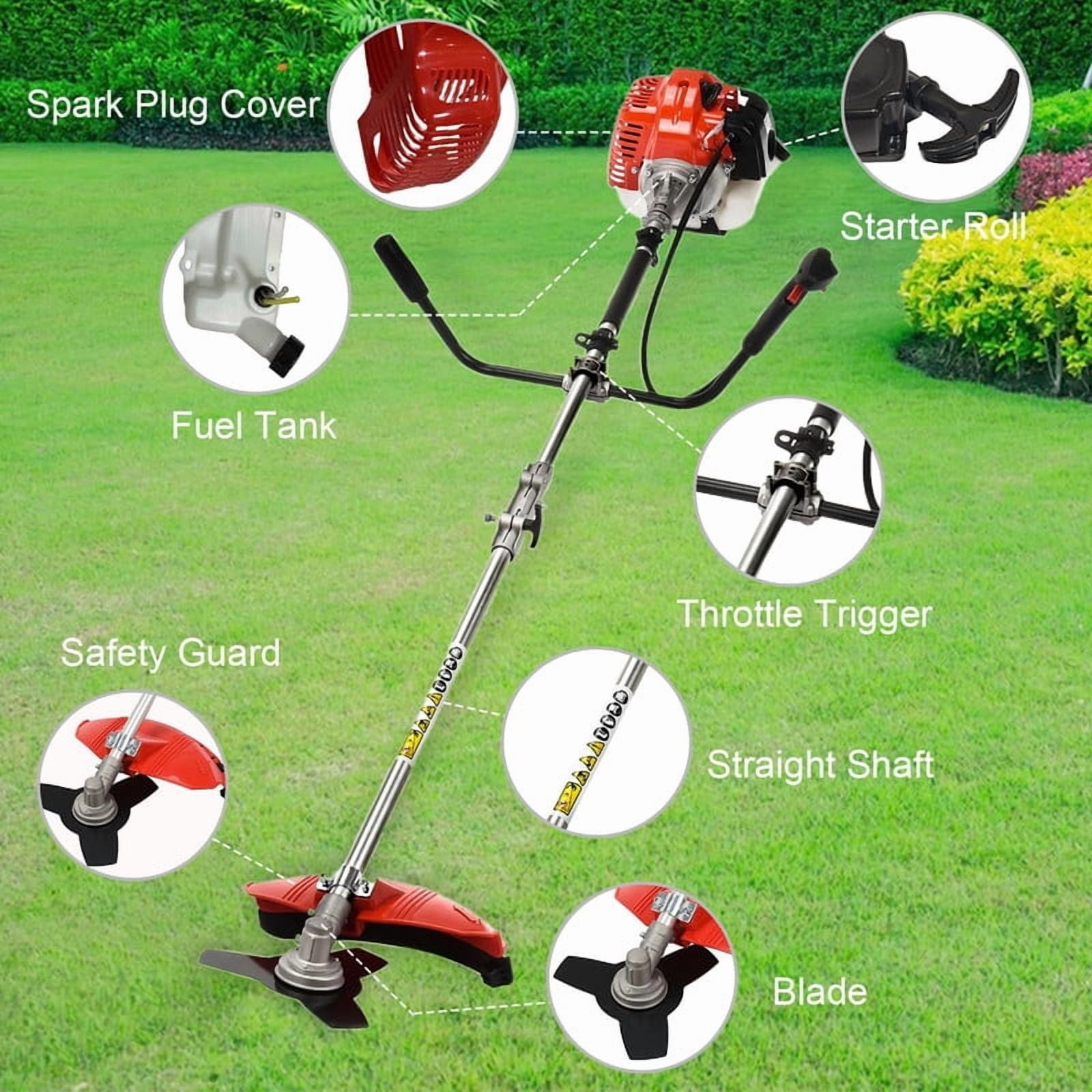 YNCE 2-in-1 Gas Weed Eater, 52cc 2-Stroke Weed Wacker Gas Powe, Air-Cooling Grass Trimmer/String Trimmer, Brush Cutter for Lawn Care