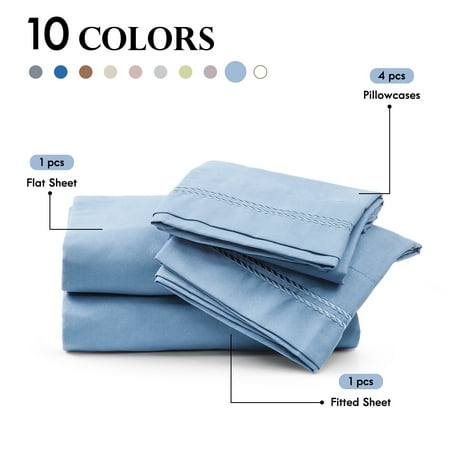 ClevaHome Queen Size Sheet Set - 4 Piece (TWIN, Chambray Blue)