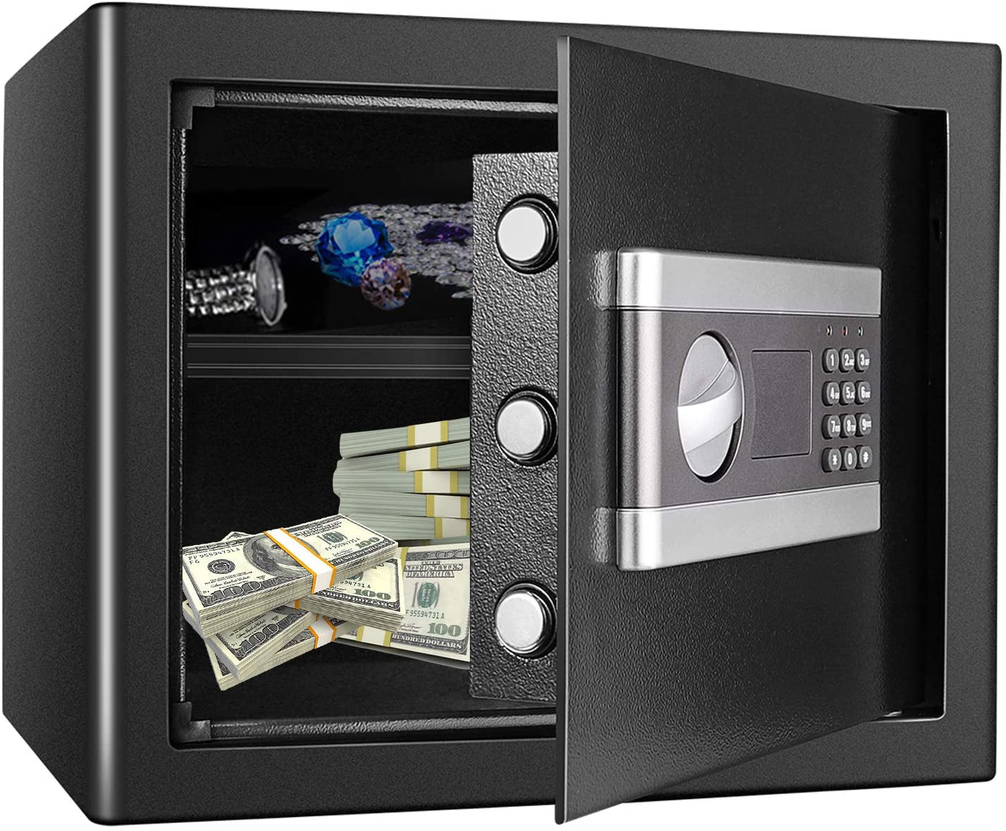 Safe Box for Money Cash Jewelry Guns 1.2, Keypad Lock Security Safe with Digital Combination Lock Keypad LED Indicator Fireproof Safe Box for Home