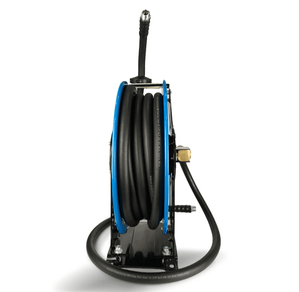 Oil Shield Farm Fuel Hose Reel 1" x 30 ft, Heavy Duty Steel Reel with Oil-Resistant Fuel Hose, 150 PSI, Kink Resistant, Static Wire, Wall or Vehicle Mount