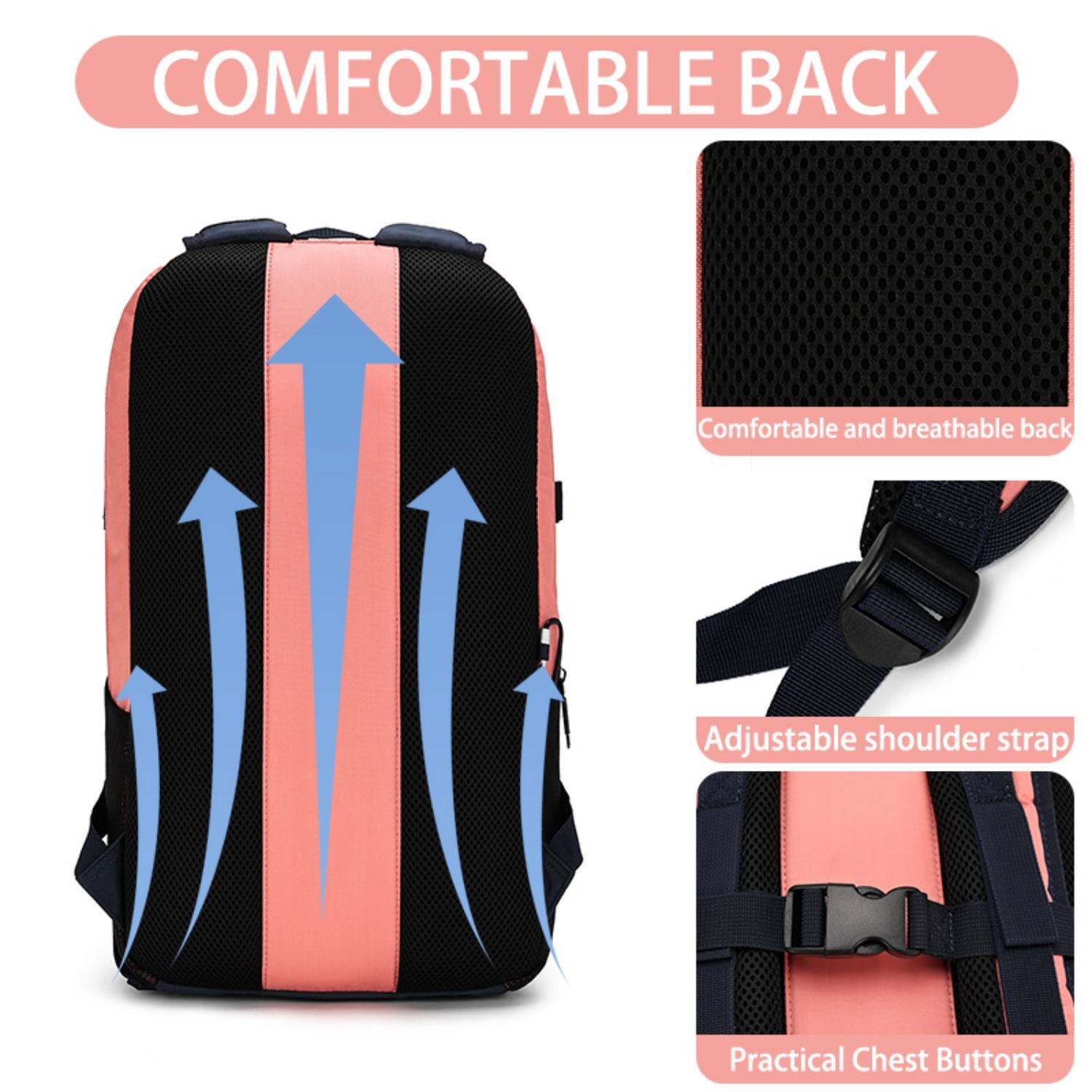 BE SMART Waterproof Work Backpack for Woman/Ladies, Lightweight Business Laptop Backpack Fits 15.6 Inch Computer, Durable Casual Daypack College Bag for Travel/Sport Gym/Fitness/Hiking/Outdoor, Pink