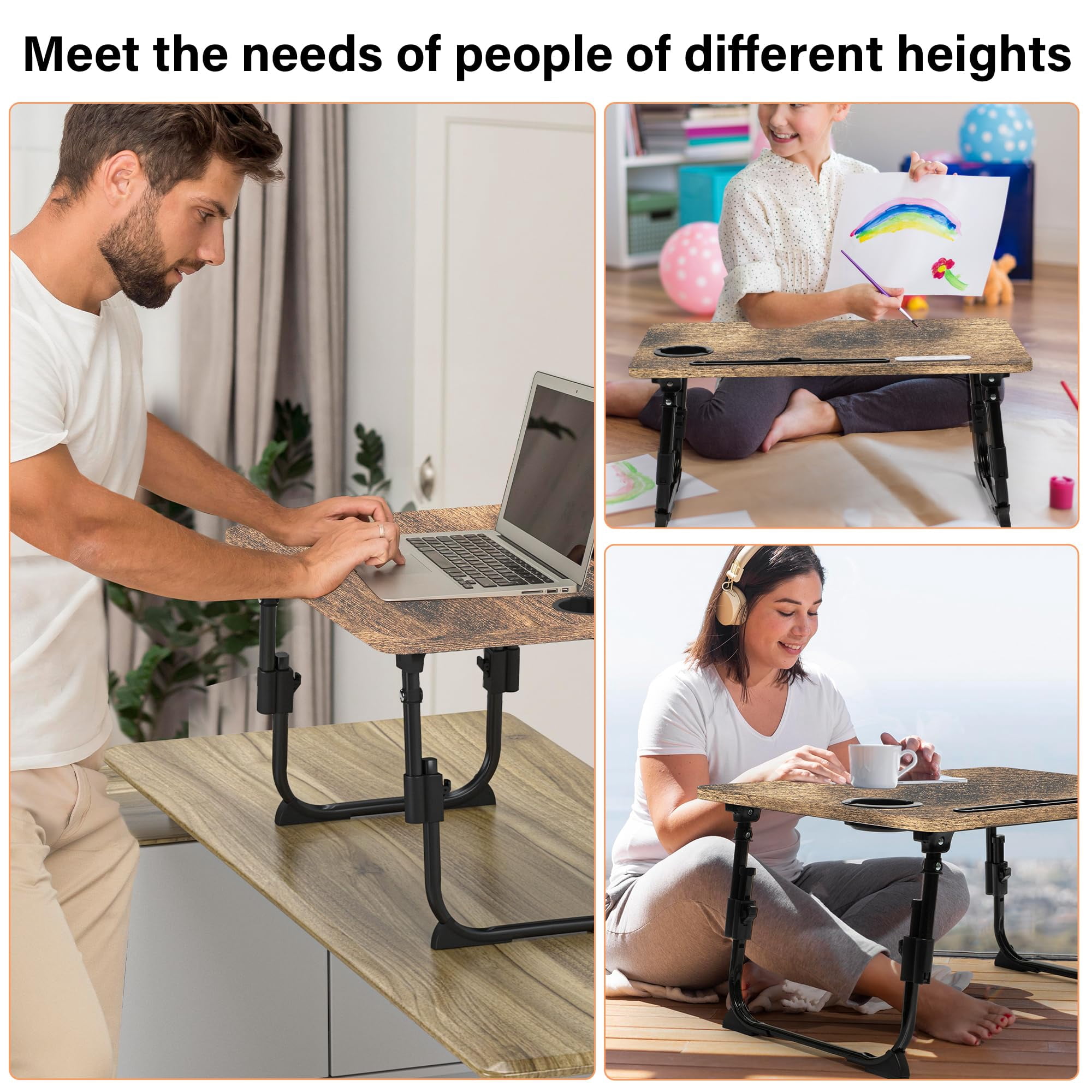 Laptop Desk For Bed Height Adjustable  Lap Table With Usb/storage Drawer/cup Holder/tablet Stand/book Shelf Foldable Breakfast Tray Portable Reading Writing Sofa & Floor Carbonized