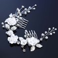 thumbnail image 2 of Wedding Flower Hair Comb Pearl Bridal Hair Accessories Crystal Wedding Hair Piece for Women and Girls (Silver), 2 of 4
