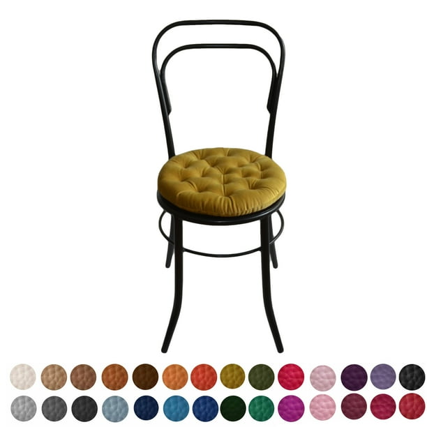 My Infinity 16 Plush Round Tufted Chair Pad Cushions Tie Backs Mustard Gold 2 Piece Com Round Tufted Chair Pad Cushions, 16 Round Seat Pad