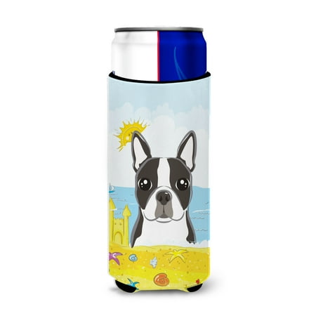 

Carolines Treasures BB2071MUK Boston Terrier Summer Beach Michelob Ultra beverage Insulator for slim cans Slim Can