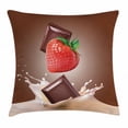 thumbnail image 1 of Fruit Throw Pillow Cushion Cover, Strawberries Chocolate and Milk Design Drink Ingredients on Brown Ombre Background, Decorative Square Accent Pillow Case, 24 X 24 Inches, Multicolor, by Ambesonne, 1 of 2