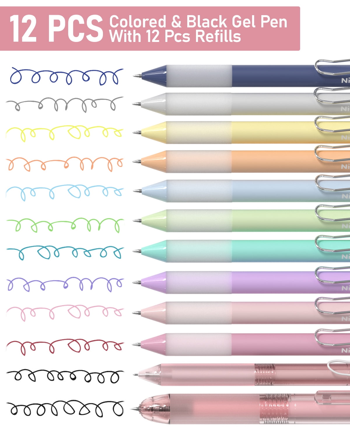 Nicpro 78 PCS Pen Case Supplies, 12 Pastel Highlighters, 12 Color & Black Ink Gel Pens, 10 Mechanical Pencils 0.5, 0.7, 0.9, 2.0 mm, 6 Ballpoint Pen