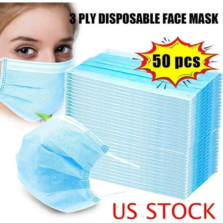 Disposable 3-Ply Face Massk Antiviral Medical Surgical Massk with Earloop Polypropylene Massks for Personal Health - 50 Pieces (Blue)